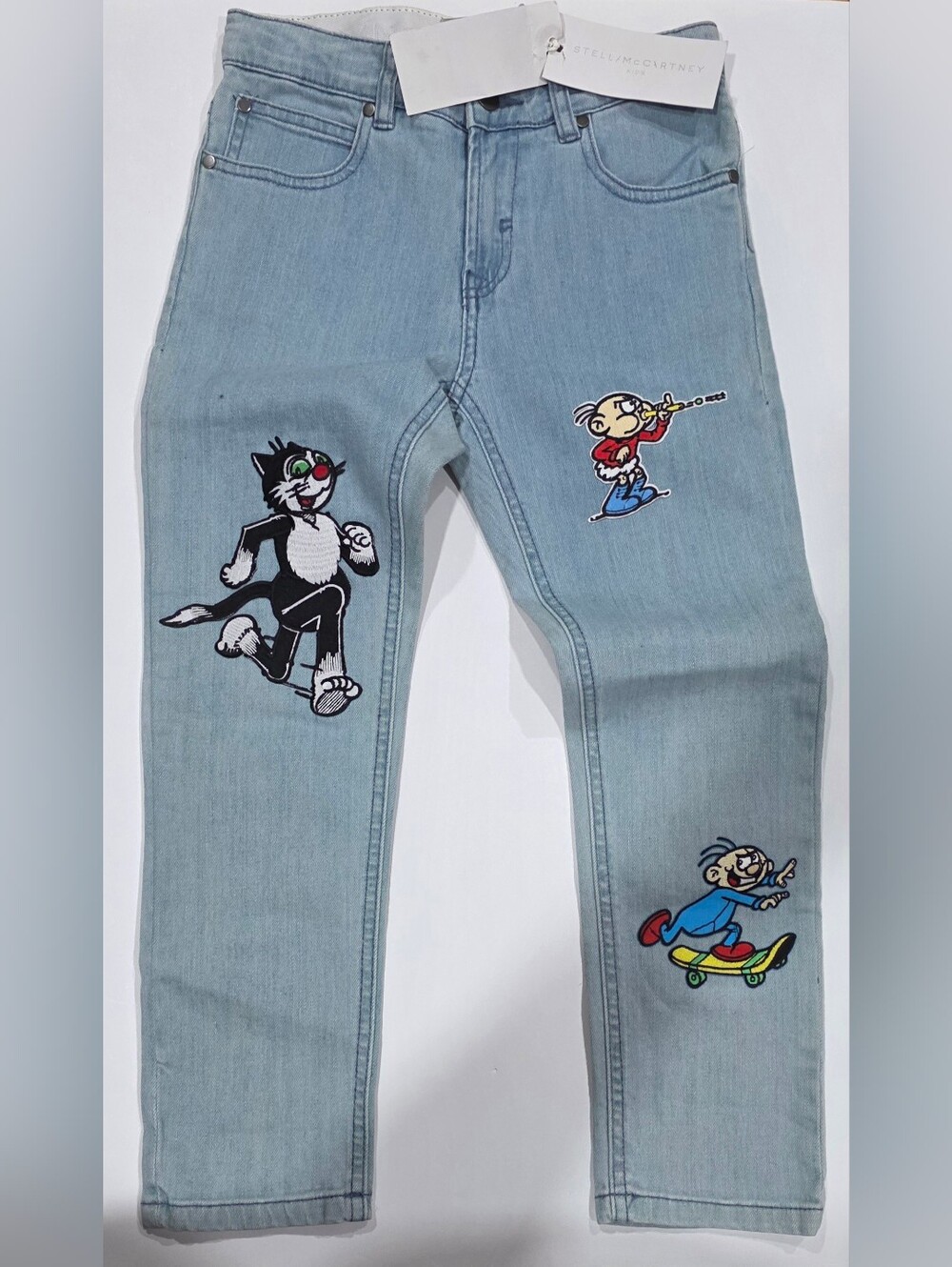 Stella McCartney Light Blue Denim Jeans with Colorful Cartoon Patch Size 8 Years